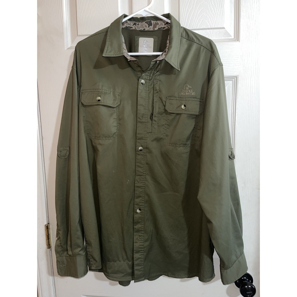Ducks Unlimited Shirt Men's Xl  Green‎ Polyester Lightweight Long Sleeve Vented